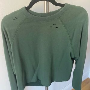 American eagle distressed green cropped sweatshirt